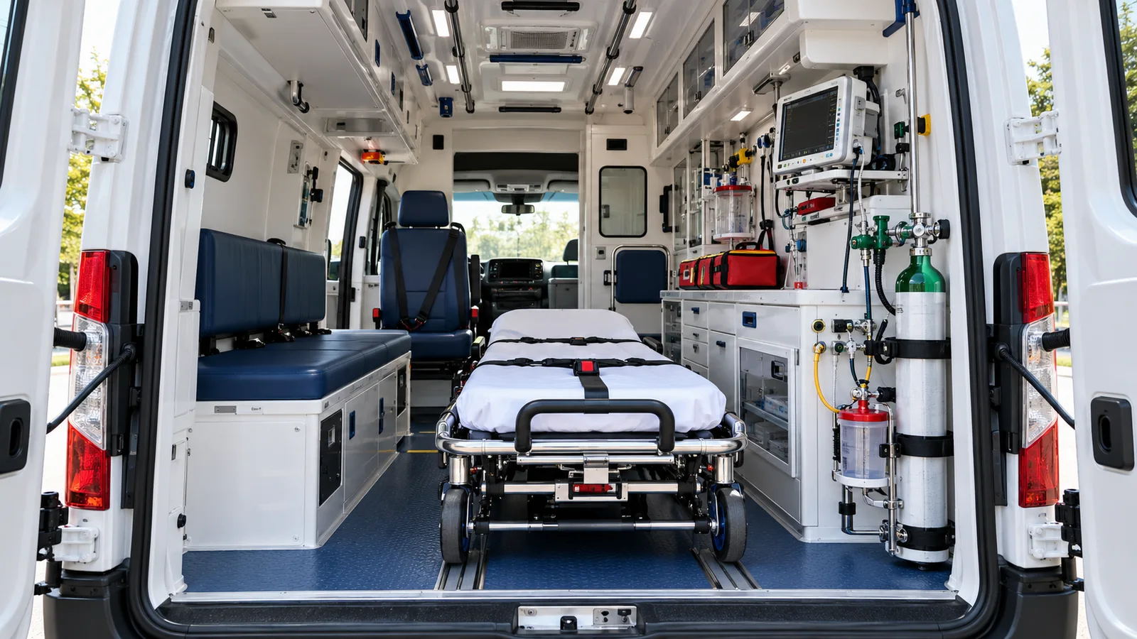 ICU & ventilator ambulance transport illustration